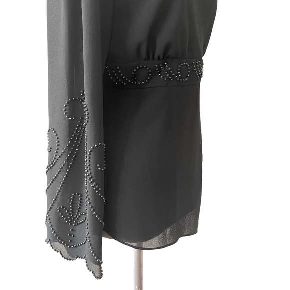 COLDWATER CREEK Black Chiffon Blouse Women’s V-Neck Long Sleeve Embellished Top - Picture 5 of 8